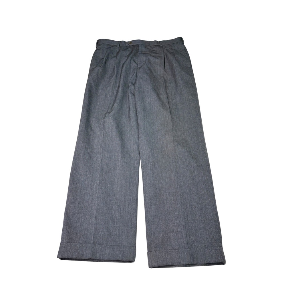 Brooks Brothers 1818 Madison 100% Wool Pleated Cuffed Dress Pants Gray Men 35x29